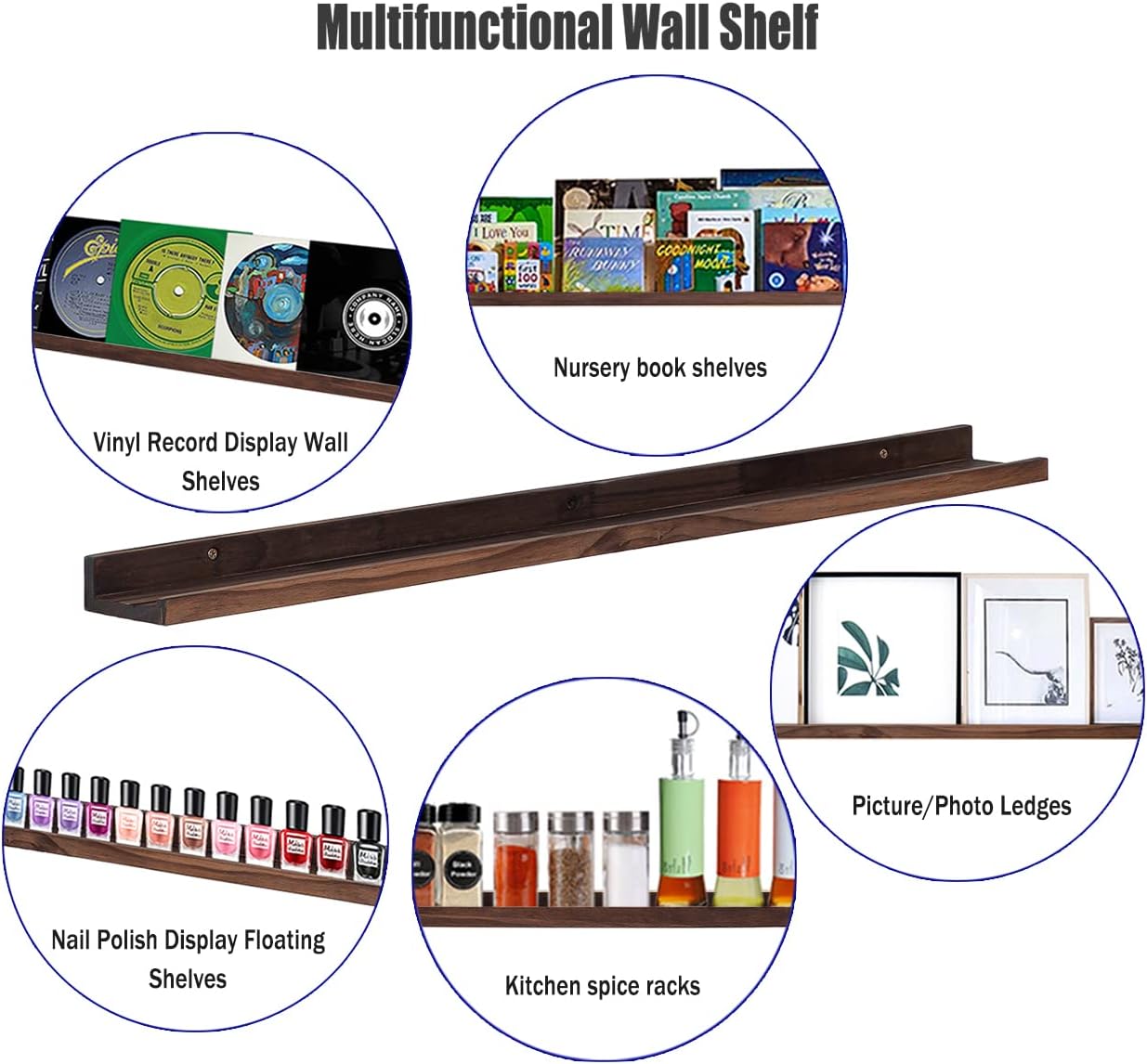 AZSKY Deep Walnut Floating Shelves Large Long Wall Storage Shelves Dark Walnut 48 Inch Wall Mount Hanging Picture Ledge Wall Decor for Bedroom Living Room Bathroom Kitchen Storage a Set of 3