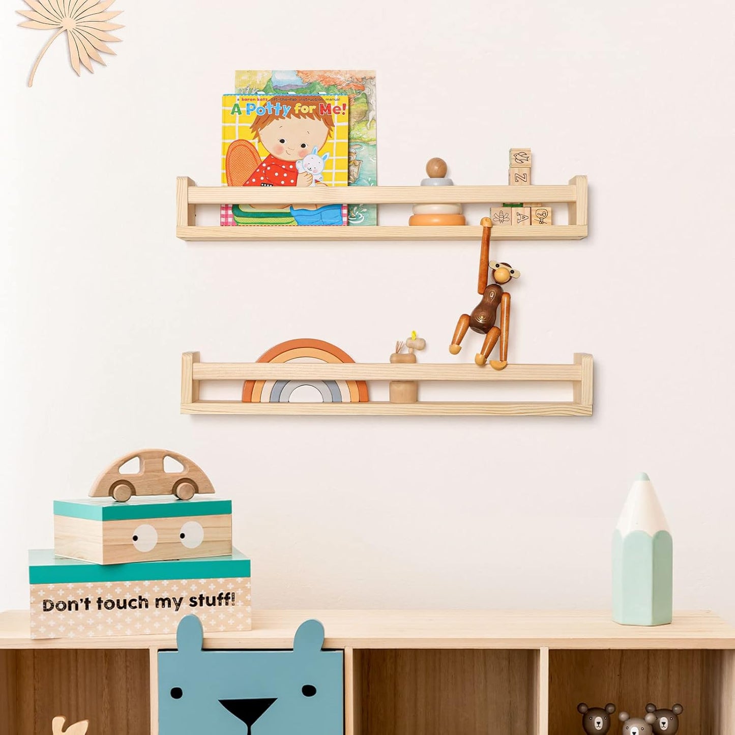 Fun Memories Nursery Book Shelves, 24Inch Floating Shelf for Wall, Wall Bookshelf for Kids Solid Wood Wall Mounted Shelves for Books,Toys and Decor Storage, Set of 2