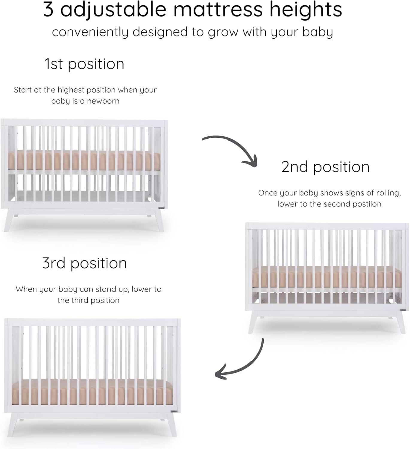 dadada Baby Soho 3-in-1 Convertible Wooden Crib to Toddler Bed - Made in Italy, GREENGUARD Gold Certified, Baby-Safe Finish, Sustainable Beech Wood, Modern Design, 3 Adjustable Heights (White)