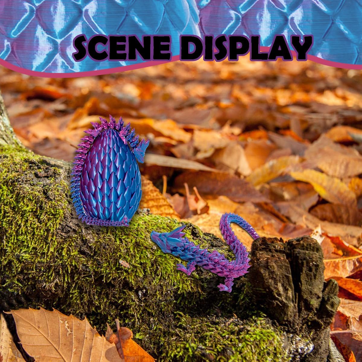 Dragon Eggs with Dragon Inside, 12In Laser Purple 3D Printed Dragon Egg Fidget Toy, Executive Desk Articulated Dragon Toy, Home Office Decor