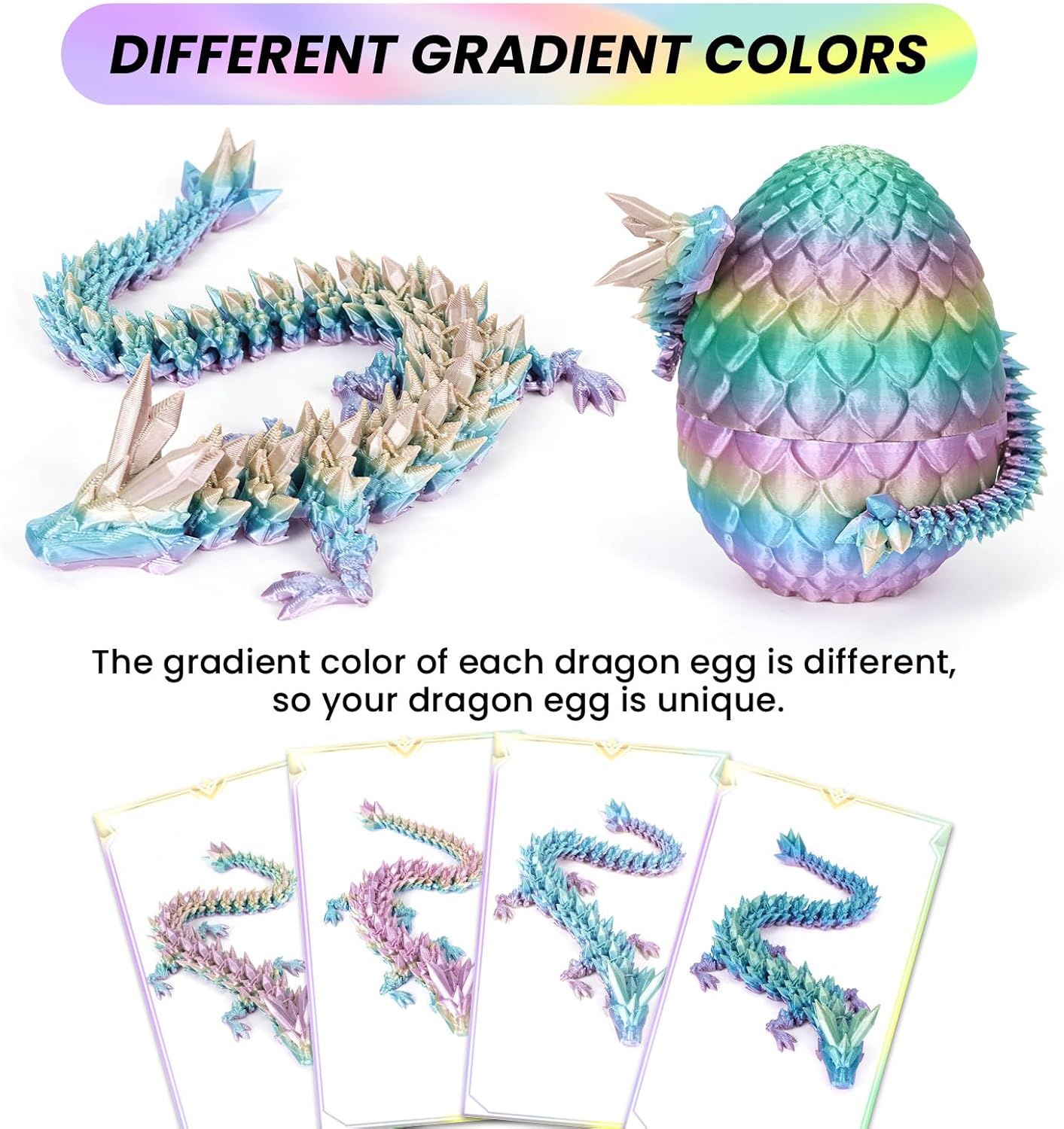 3D Printed Dragon Egg,Dragon Eggs with Dragon Inside,Crystal Dragon Fidget Toys,Full Articulated Dragon in Egg, Adults Fidget Toys for Autism ADHD (Random Rainbow Dragon Egg)