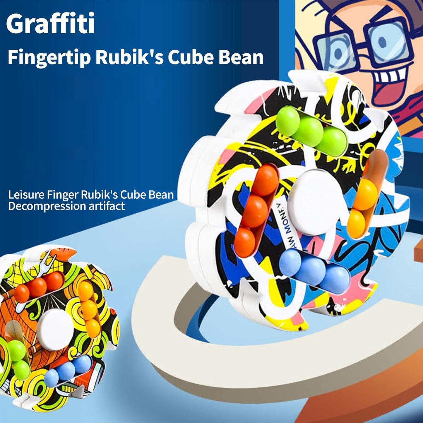 Graffiti Magic Bean Rotating Fidget Spinner Pad - Creative Finger Toy Jigsaw Puzzle Toy, Handheld Spinner Decompression Toy Magic Cube Ball Game, Gift for Kids Age 3 above Birthday Stocking Fillers