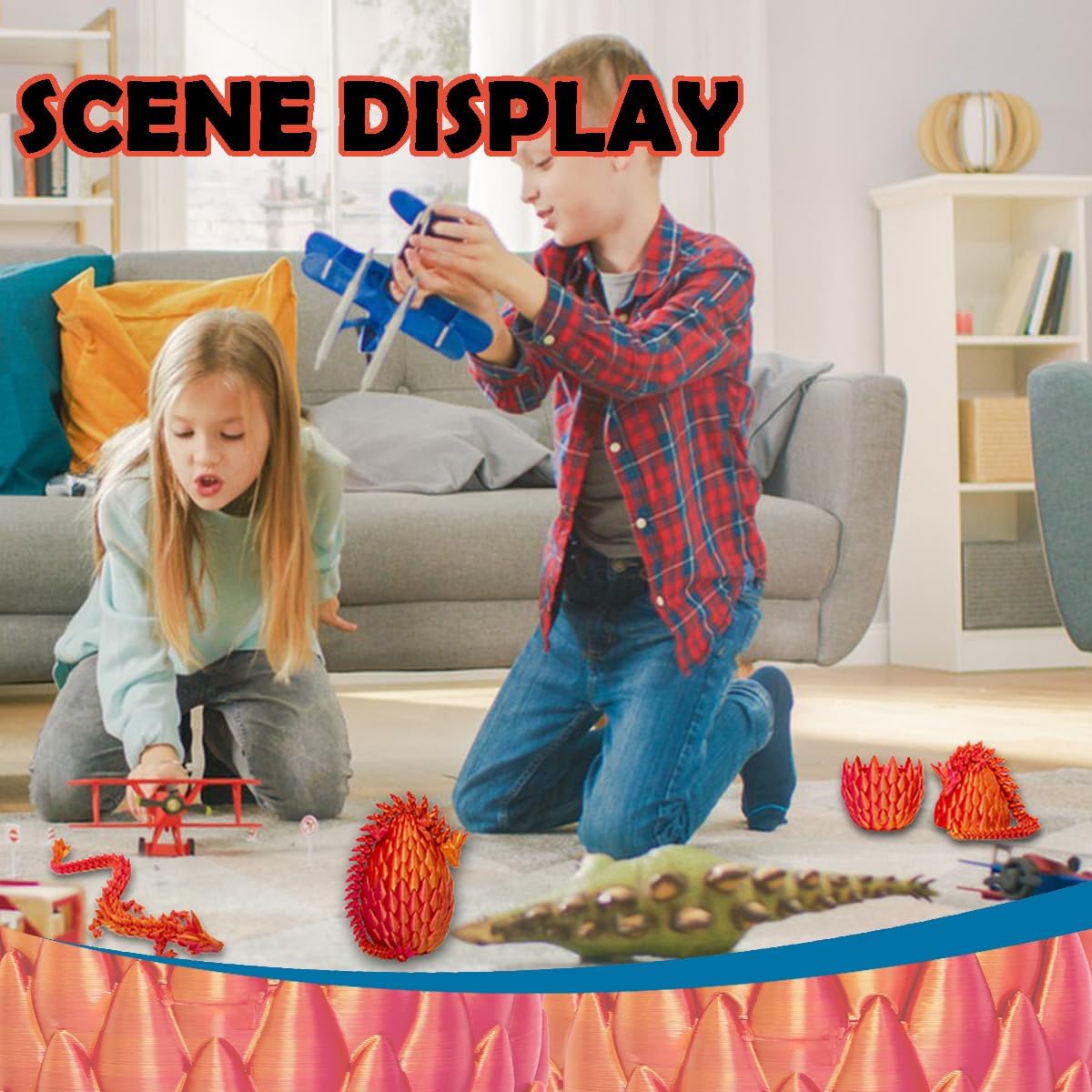 Dragon Eggs with Dragon Inside, 12In Laser Red Golden 3D Printed Dragon Egg Fidget Toy, Executive Desk Articulated Dragon Toy, Home Office Decor