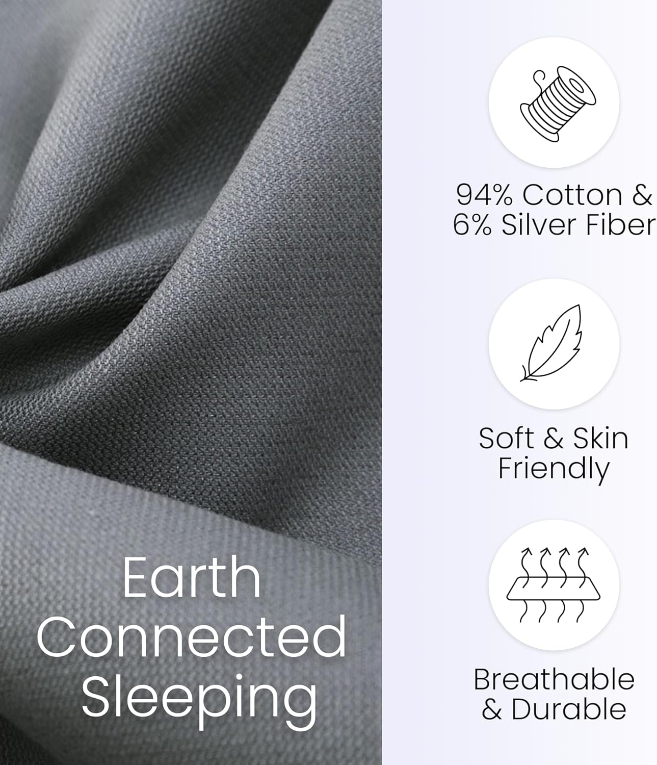 Hooga Grounding Crib Sheet, Organic Fitted Grounded Sheet for Baby Crib, Earth Connected Bedding (52”x28”x8”) Pure Silver Fiber and Cotton, Grounding Cord Included. Gray