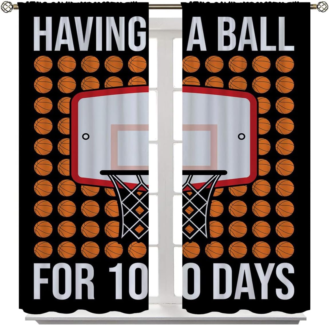 Basketball Blackout Curtains for Boy Girl Room Darkening Decor,Sports Themed Hoop and Many Basketballs Bedroom Living Room Home Rod Pocket Thermal Insulated Window Curtain/Drapes Panel,42x63 Inch…