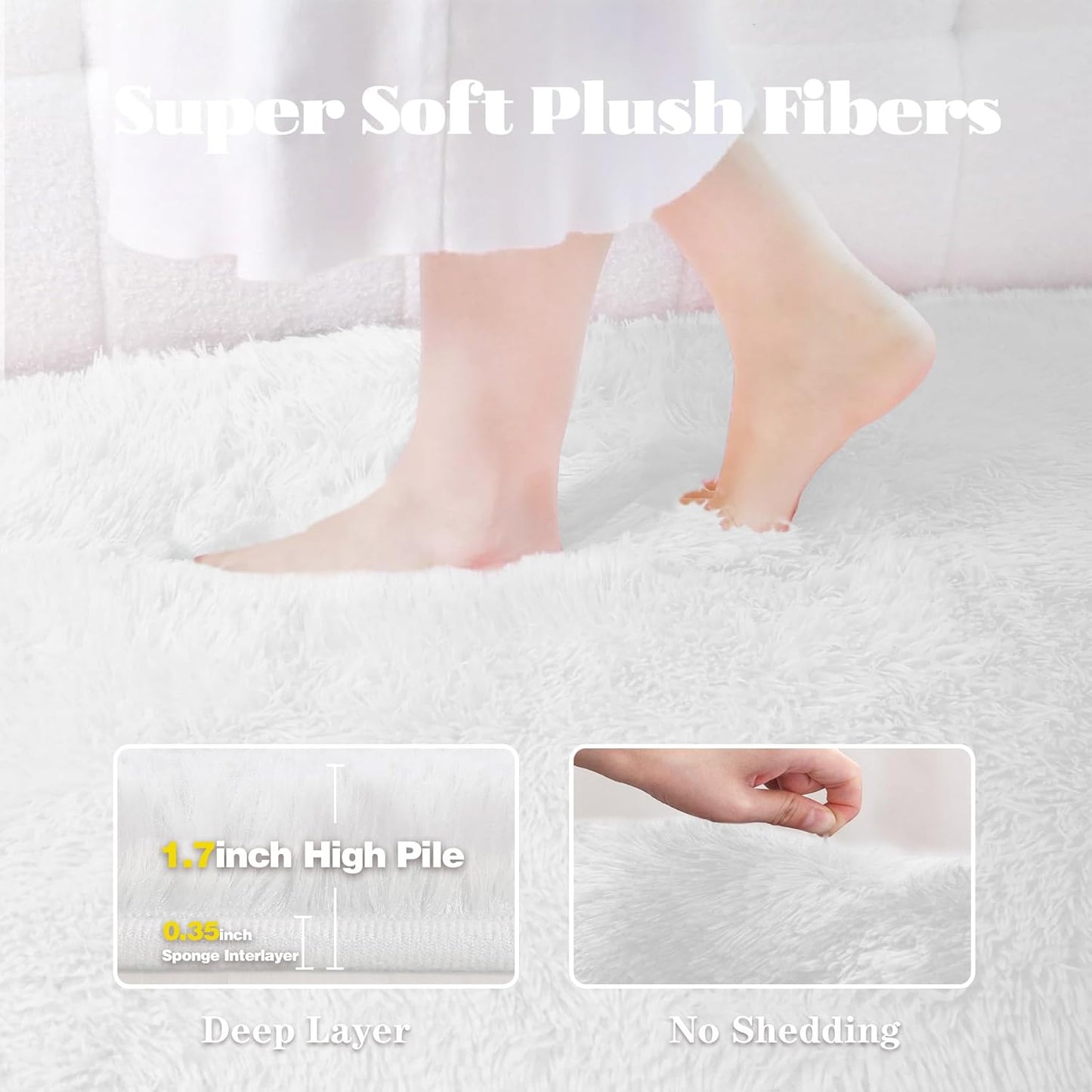 5x8 Area Rug for Living Room: Fluffy Shag Soft Washable Rugs Fuzzy Plush Indoor Carpet for Bedroom Nursery Playroom Dorm Kids Girls Boys Room (White, 5'x8')