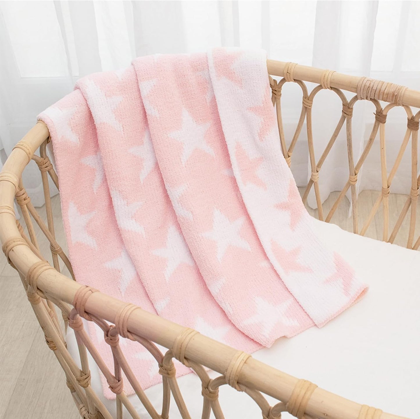 Living Textiles Pink Star Chenille Soft Baby Blanket Reversible Premium Cozy Fabric for Best Comfort - for Infant,Toddler,Newborn,Nursery,Boy,Unisex,Throw,Crib,Stroller,Gift, Pink Star 40x30