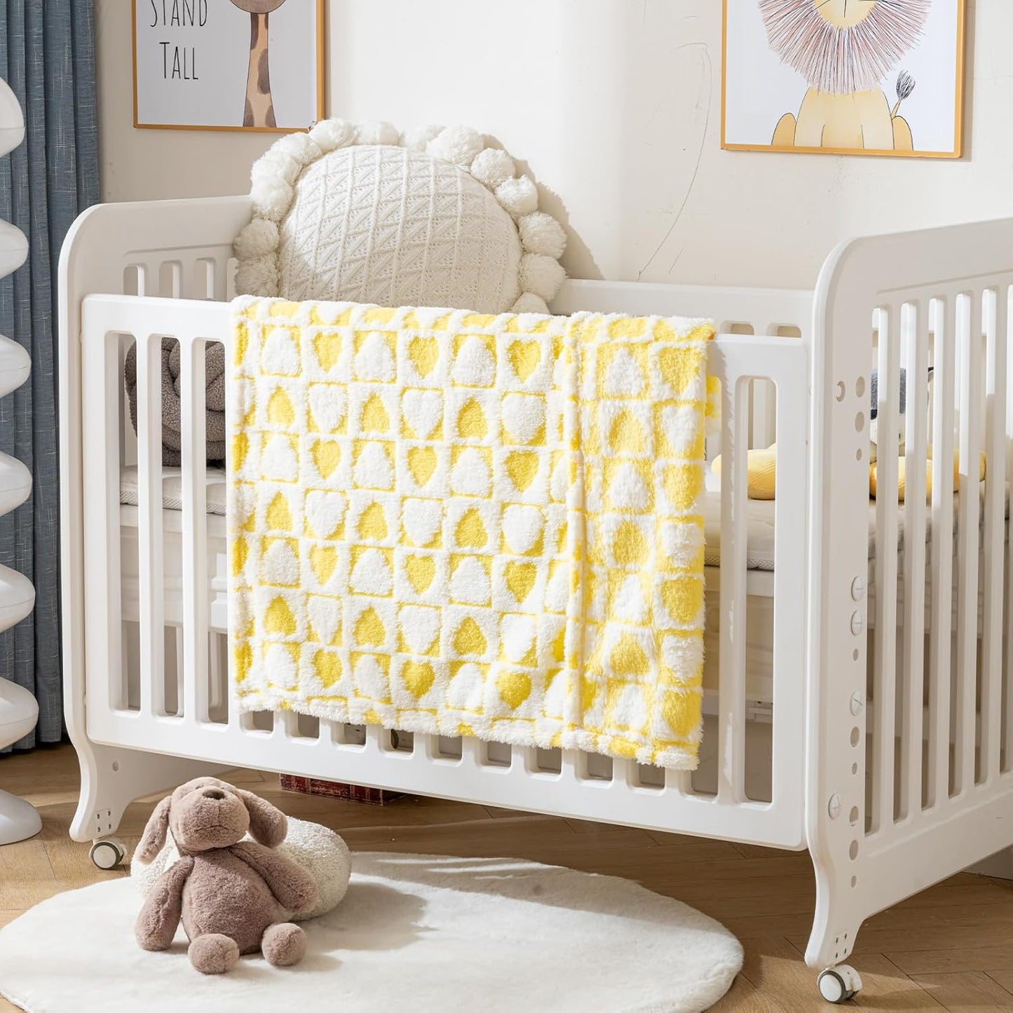 Fleece Baby Blanket for Girls 3D Checkerboard Design, Warm Cozy and Fluffy Infant Newborn Toddler Small Receiving Blankets for Crib Stroller, 30x40 Inches, Yellow