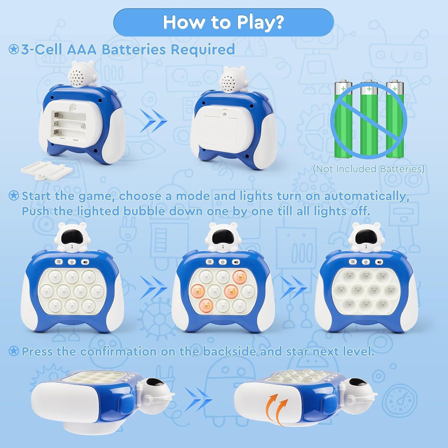 Quick Push Fidget Toy for Kids Adults, Fast Speed Pushing Game Console, Handheld Push Bubble Stress Relief Toy Astronauts