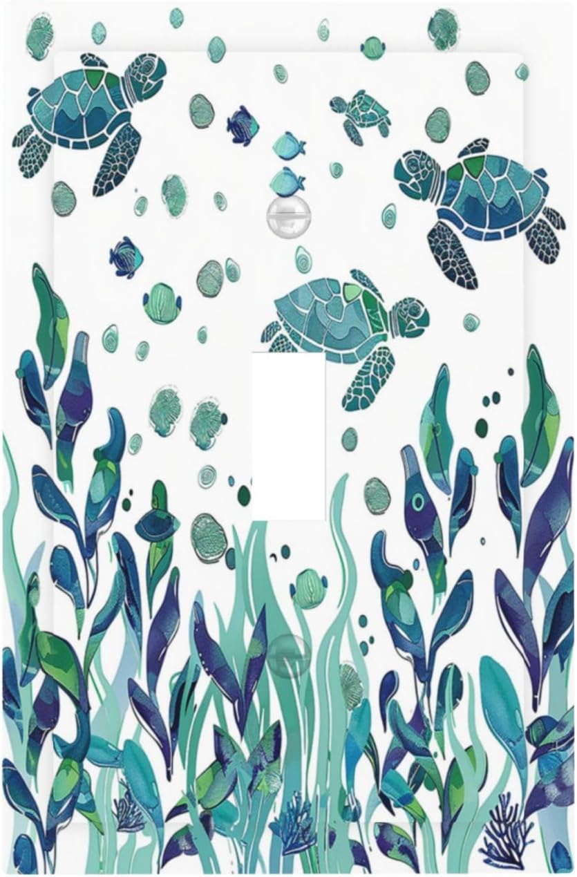 Decorative Light Switch Cover Vibrant Turtle Seagrass Watercolor Painting 1 Gang Single Toggle Device Electrical Faceplate Switchplates Decorator Outlet Wall Plate for Bathroom living Room