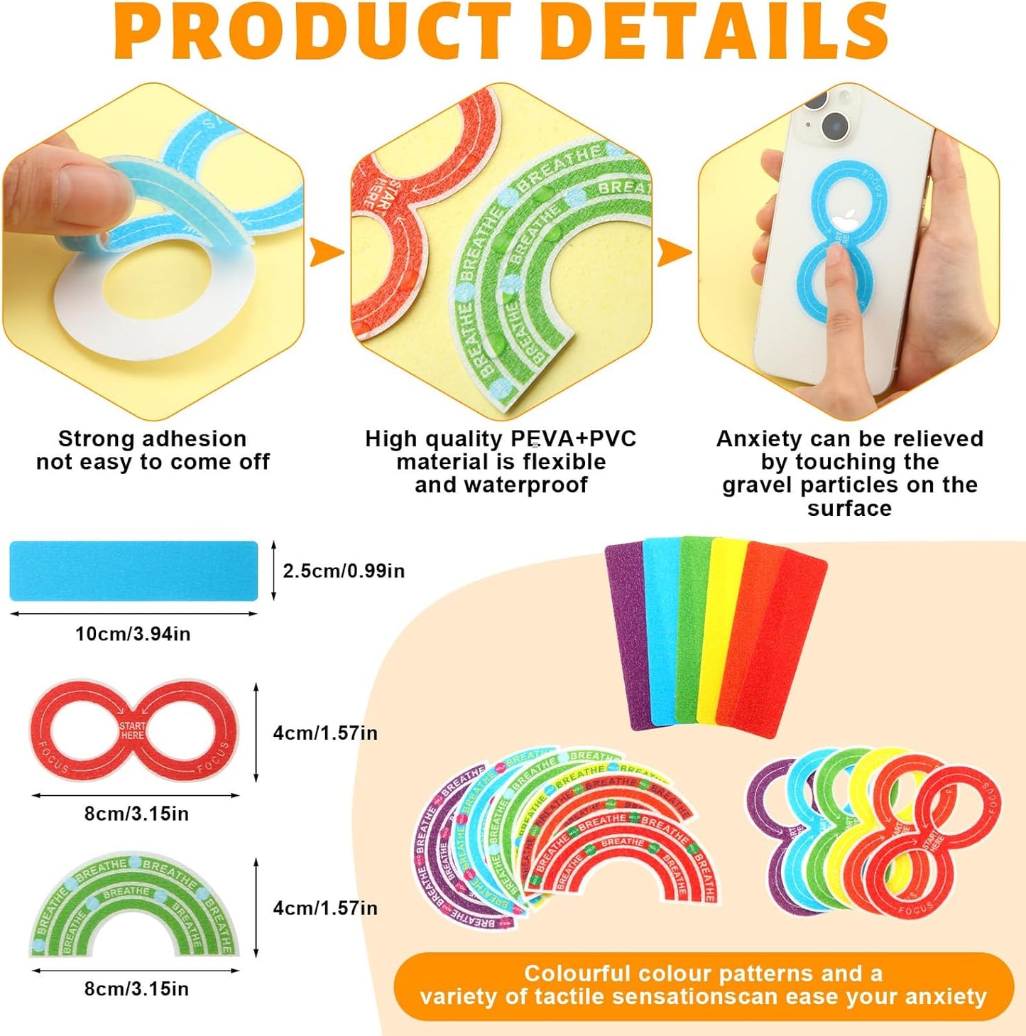 90 Pcs Sensory Fidget Toys Include 12 Sensory Rings 12 Flippy Roller Chain 12 Marble Mesh Fidget Toy 54 Anxiety Sensory Stickers for ADHD Autism Adults Teens Classroom Anxiety Stress Relief