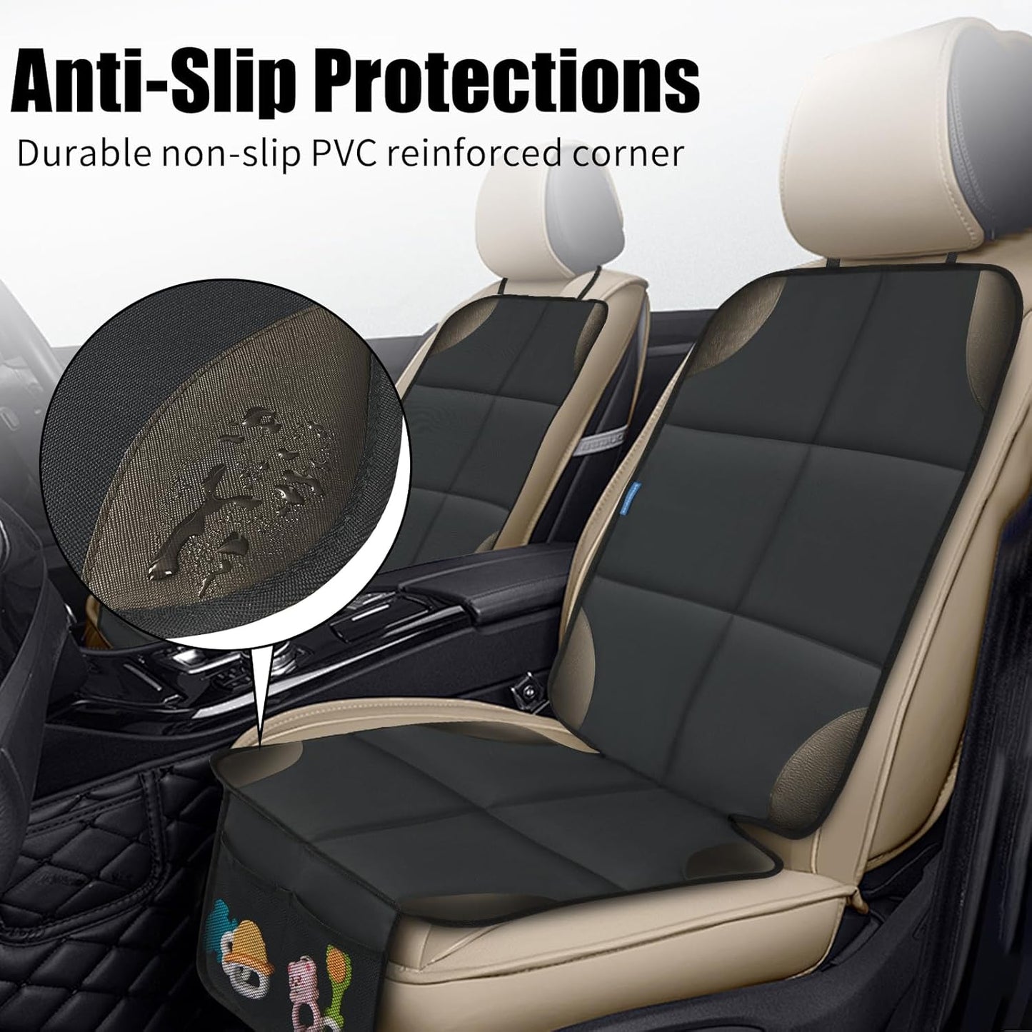 Car Seat Protector for Child Carseat, 1 Pack Protect Car Seats Cover for Baby with Thickest Padding and Non-Slip Padded Backing Mesh Pockets Kids Pets Car Back Seat Protectors(Darkgrey)