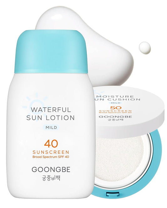 Sun Lotion SPF 40 & Moisture Sun Cushion SPF 50-100% Zinc Oxide Mineral Sunscreen - Vegan Reef-Safe for Babies Kids Adults - Korean Skincare, 2.82oz & Cushion 0.81oz