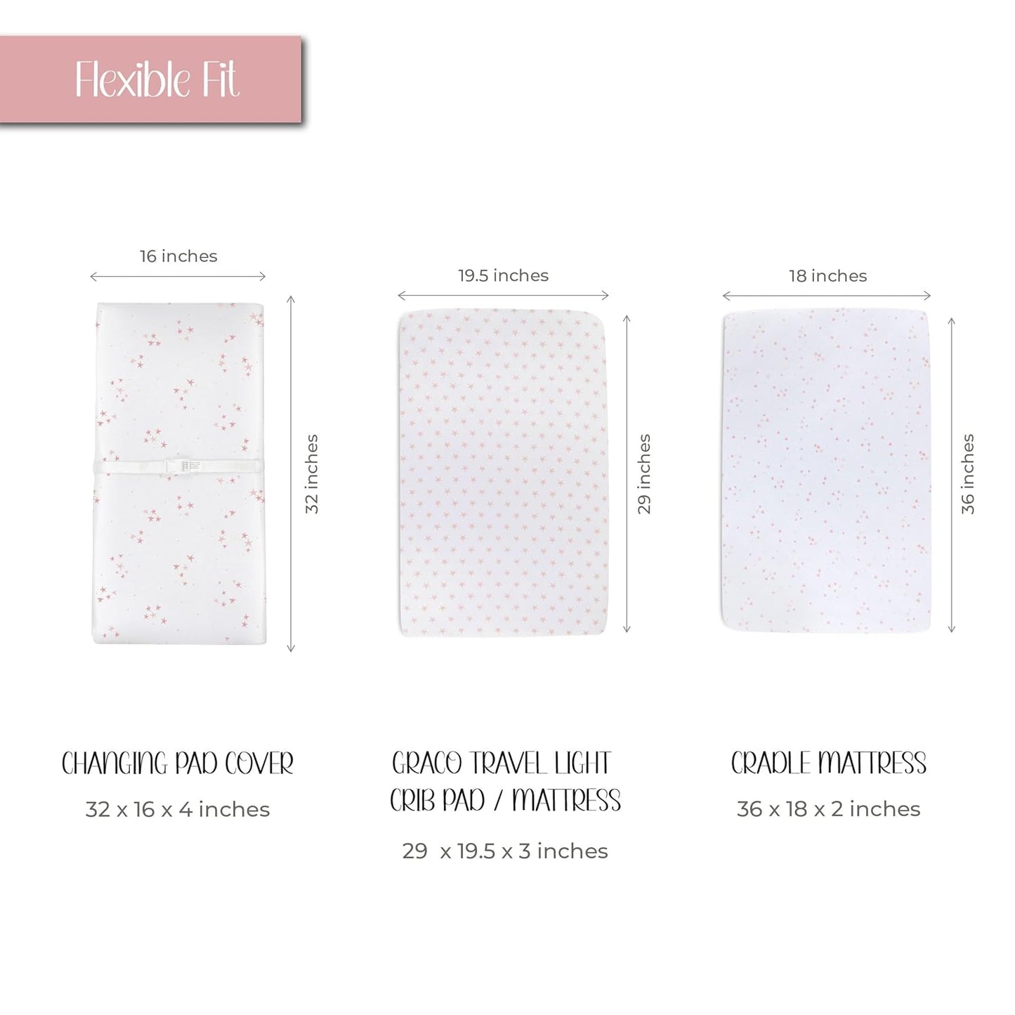 Changing Pad Cover - Cradle Sheet 100% Jersey Cotton 2 Pack for Baby Girl-Dusty Rose and Mauve Pink Stars