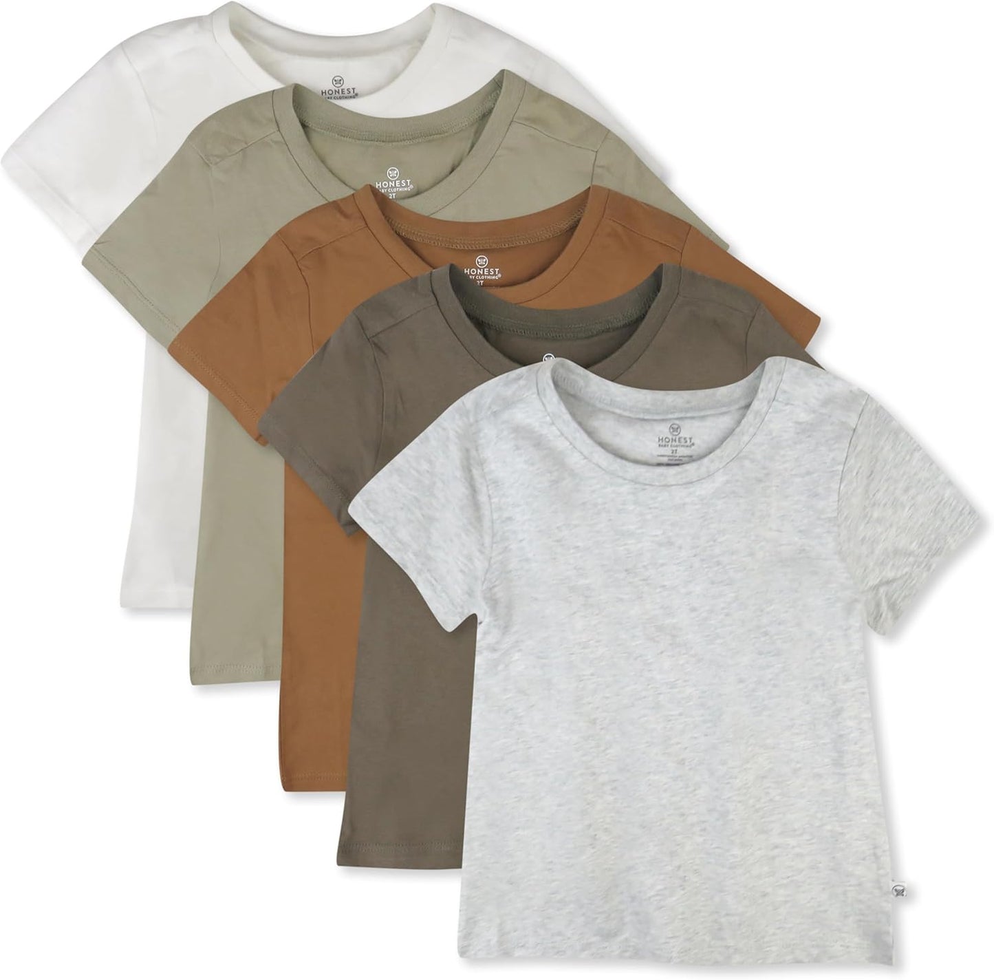 HonestBaby 5-Pack Short Sleeve T-Shirts 100% Organic Cotton Baby, Toddler, Little Kid, Boy, Girl, Unisex