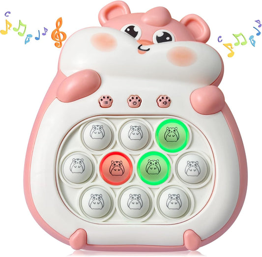 Pop Quick Push Game Light Up Fidget Toys Handheld Puzzle Press Popping Game Console for Kids Ages 3+ Adult Pink Hamster