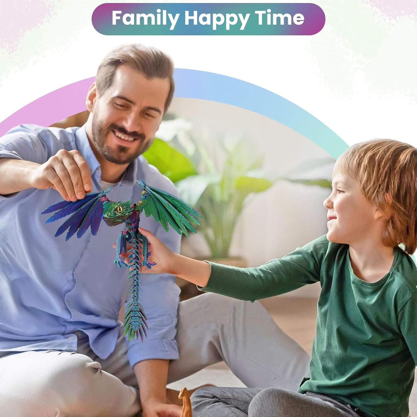 3D Printed Dragon with Wings, Feathered Wyvern Dragon,Full Articulated Crystal Dragon Fidget,Realistic Large Pet Dragon, Flexible Shoulder Dragon Stuff, 3D Printed Animals Toy.