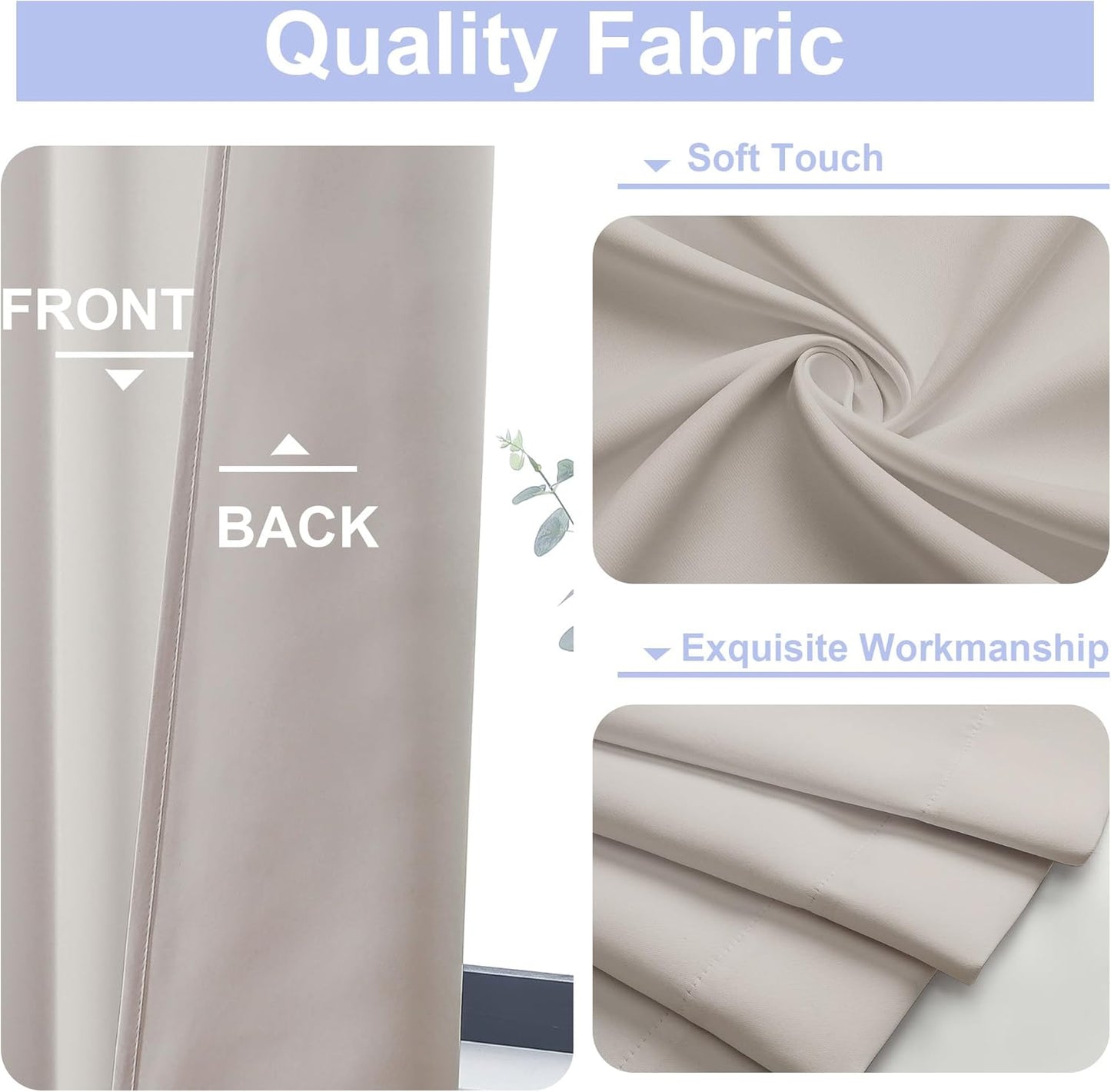 Simplebrand Ava Natural Blackout Curtains for Bedroom 96 Inches Long 2 Panels, Solid Thermal Insulated, Energy Saving Living Room Window Treatment Curtains Blackout Drapes, W50 x L96 Inch, Natural