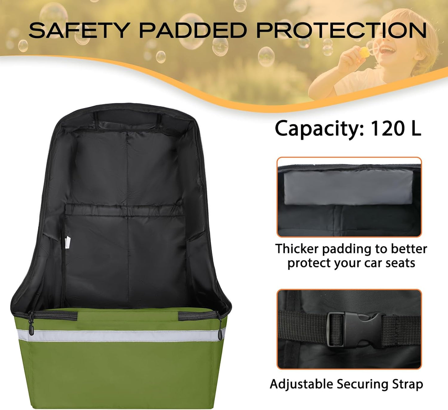 Car Seat Travel Bag for Airplane,Infant Seat Travel Bag with Shoulder Strap,Padded Car Seats Backpack with Reflective Stripes,Large Carseat Carrier Bag Travel Car Seat Cover,Green