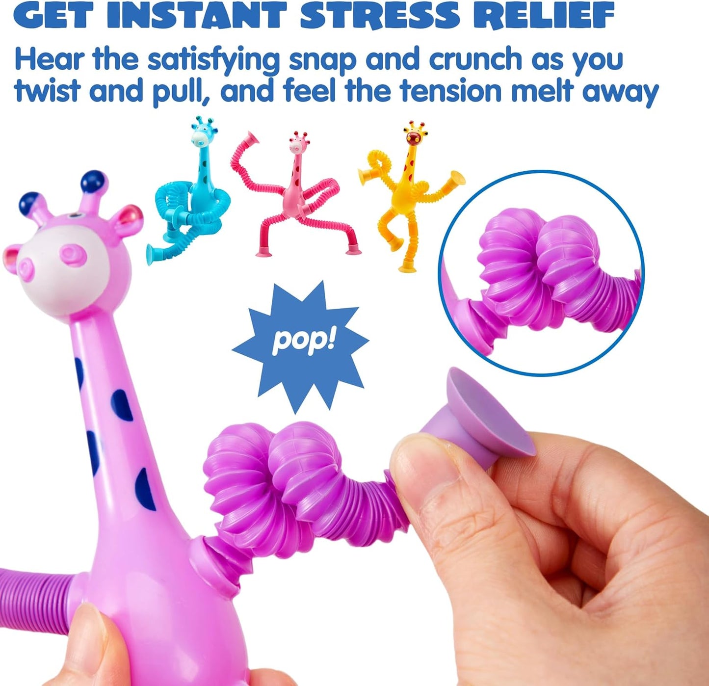 JOYIN Pop Tubes Giraffe Toys for Kids, 4 Pcs Sensory Toys for Year Old Ages 3 4 5 6 7 8 9 10 Fidget Toys Birthday Gift for Toddler Boys Girls Adults Travel Toys Stocking Stuffers Party Favors