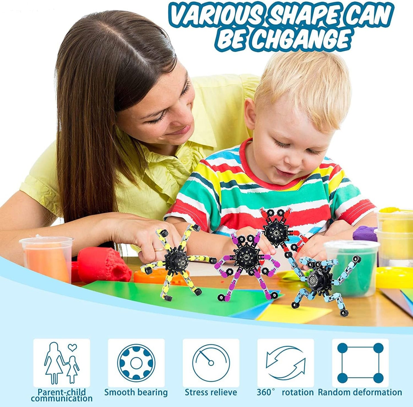 10pcs Random Fidget Spinners,DIY Deformable Robot Fingertip Toys,Decompression Spinner,Deformable Creative Mechanical Gyro Toys,Stress Relief Mechanical Chain Toy for Kids Adults，Party Supplies