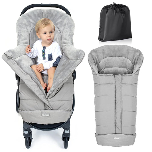 Orzbow Universal Stroller Footmuff, Winter Warm Baby Bunting Bag for Stroller - Cold Weather Zipper Strollers Sleeping Bag, Water-Repellent, Winter Essentials Must Have for Toddler Kids, Light Grey