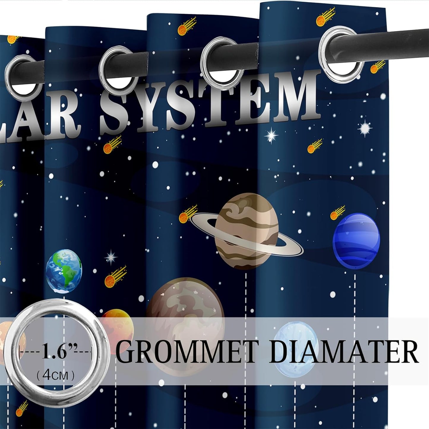 Solar System Curtain Panels - 2Pcs 95% Blackout Outer Space Curtains for Boys Bedroom Grommet Room Darkening Galaxy Planets Themed Curtains for Living Room, 82" x 84"