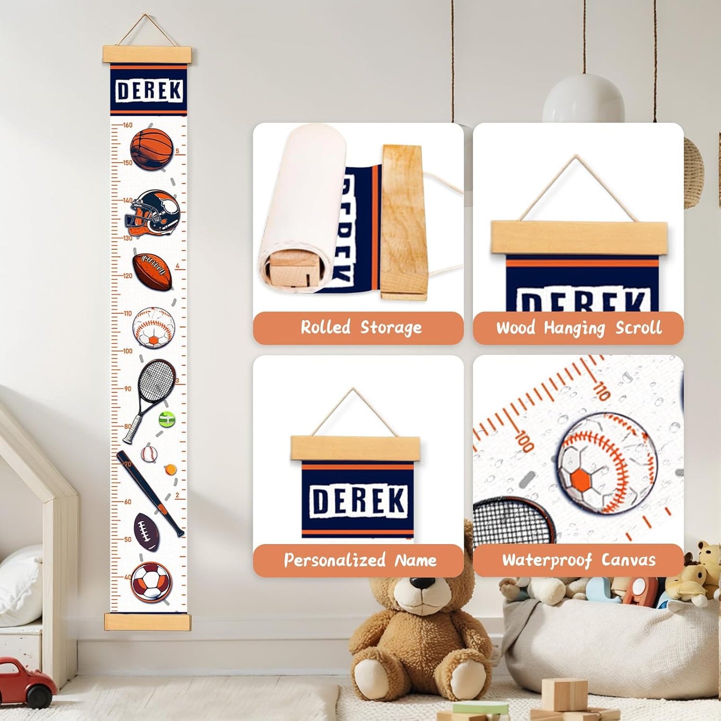 Personalized Name Growth Chart for Kids, Ball Measuring Height Chart, Meaningful Memories Through Kid Size Chart Measurement, Growth Chart Ruler for Wall, Toddler Room Decor