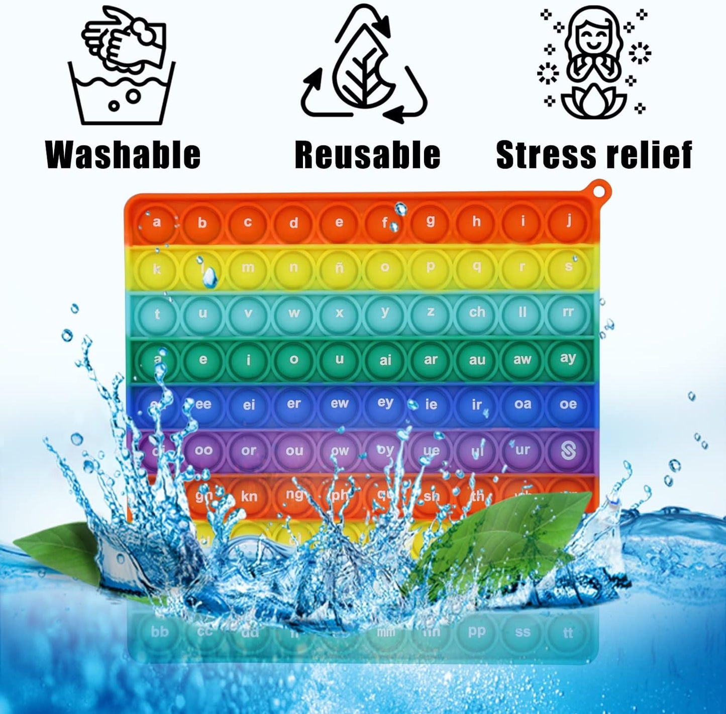 Both Side Word Pop Fidget Game, CVC Word, Alphabet, Letter, ABC, Phonics Pop it Board, Square Popper, Montessori Educational for Kindergarten Classroom Kids 1 2 3 Year Old