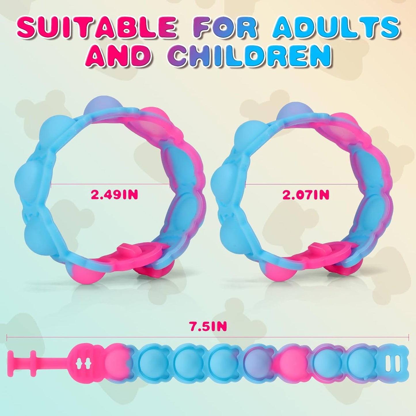 36 PCS Pop Bracelet it Fidget Toys Pack, Fidget Bear Bracelet Birthday Party Gifts, Decompression Wristband with Autistic & ADHD,Fidget Wristband as Return Gifts for Kids, Fidgets Novelty Girls Toys