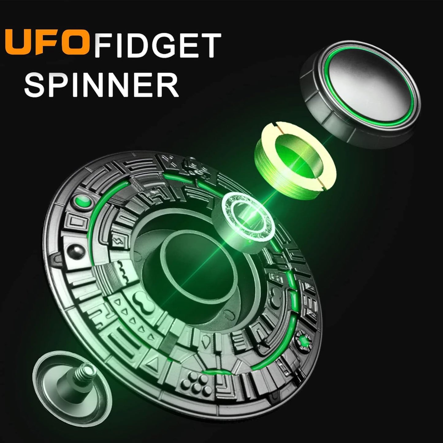 Cool Spaceship Fidget Spinners Metal, UFO Model Finger Hand Spinner, Anti Anxiety Stress Relief Toys Gift for Kids & Adults, Luminous Night Effects, Exclusive Desk Spinning Top for Office