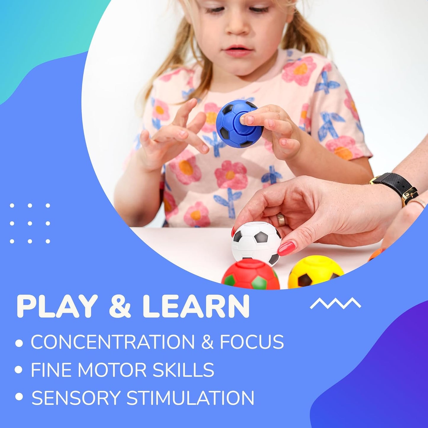 Entervending Fidget Spinners - 2 Inch Stress Balls - 12 Pcs Soccer Party Favors - Blue Mini Fidget Spinners - Classroom prizes - Fidget Spinners for Kids - Easter Basket Stuffers