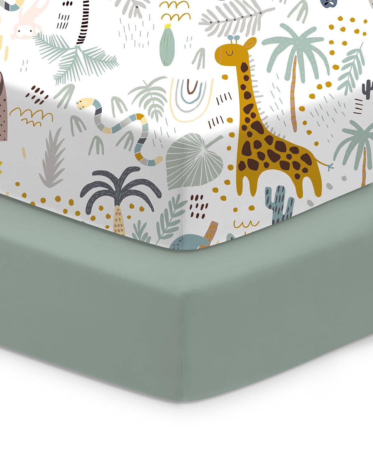 Baby Crib Sheets for Standard Crib Mattress - Green+Giraff, Soft Jersey Knit, Safe and Snug, for 28''x52''x9'' Extra Deep Pocket