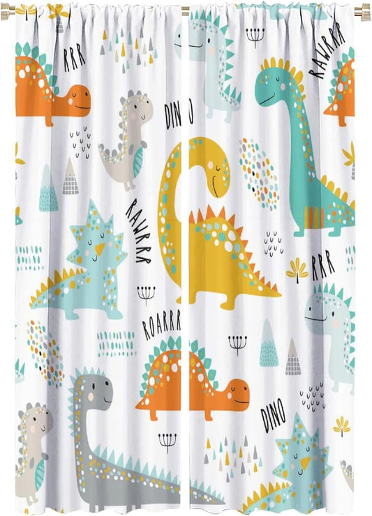 Dinosaur Curtains for Kids Boys Girls Home Decor Childish Cute Dino Animals Print Pattern Rod Pocket Blackout Window Drapes for Nursery Baby Bedroom Playroom W21xL63in 2 Panels