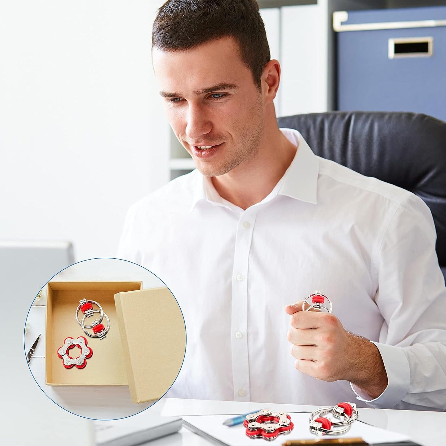 Hicarer 8 Pieces Fidget Toys Set includes 4 Flippy Roller Chain and 4 Six Roller Bike Chain Toys for Adults and Teenagers in Learning Help (Red, Sky Blue, Yellow, Orange)