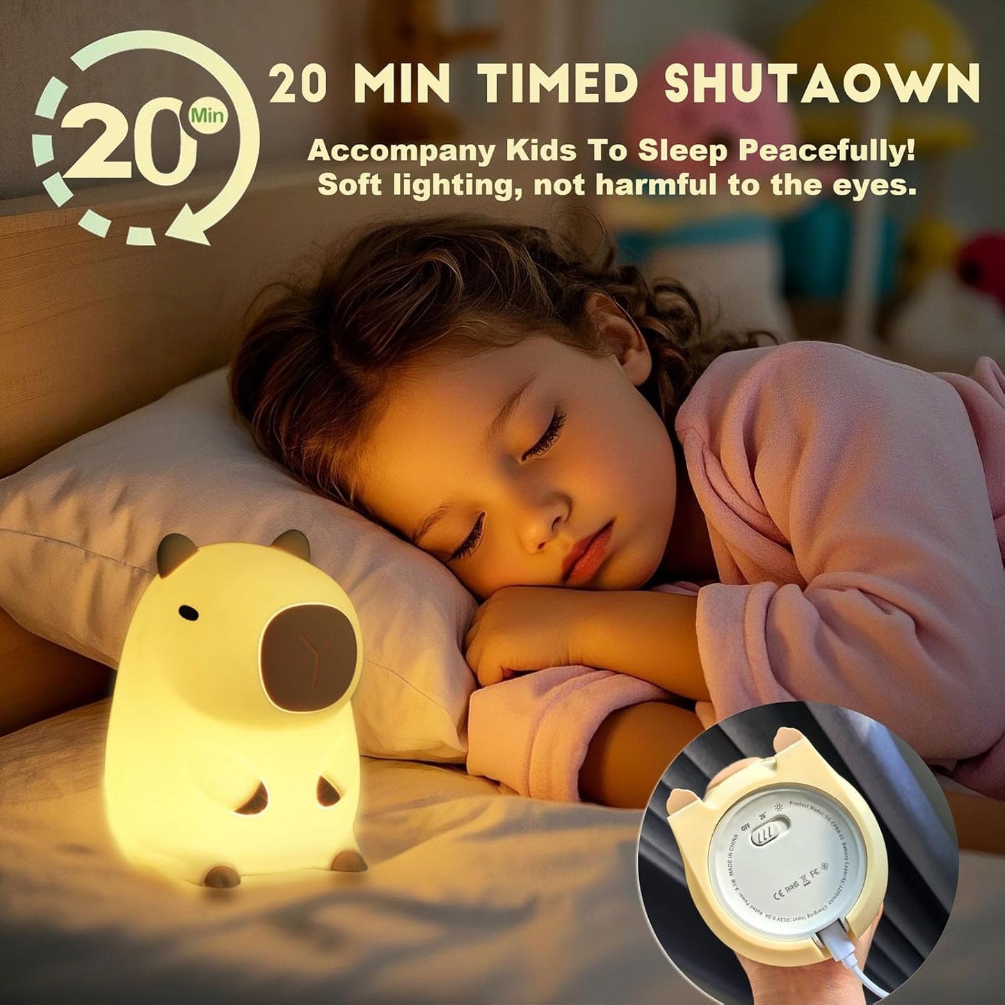 DREAMING MY DREAM Cute Capybara lamp,Squishy Capybara Night Light LED Rechargeable Novelty Animal Night Lamp,2 Levels Dimmable Nursery Nightlight for Kids,Touch Lamp for Bedroom