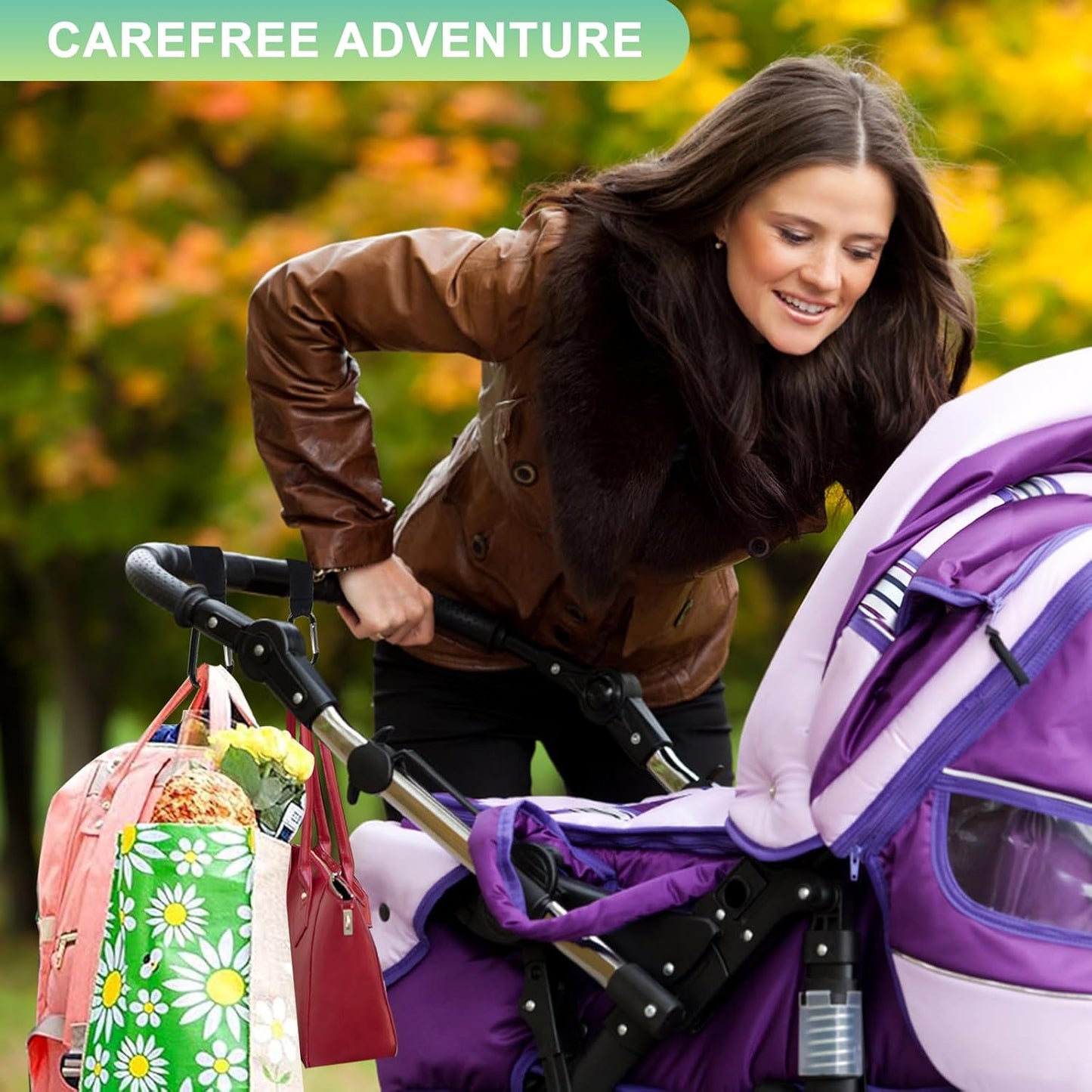 Stroller Hooks for Bags, 2 Pack Non-Slip Stroller Clips and Hooks, Adjustable Stroller Carabiner Clip, Baby Stroller Accessories, Hooks for Bike, Scooter, Wheelchair, Walker by Aguwontior