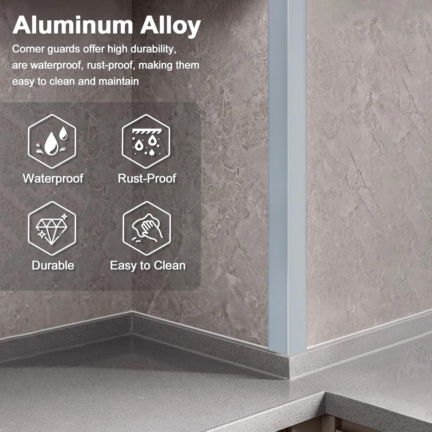 4PCS 45" Aluminum Metal Corner Protectors, Self Adhesive Corner Guards, Metal Wall Edge Protector Strip, Furniture Corner Protectors, Wall Cabinet Baseboard Decoration 45" x 2" (Gray Blue)