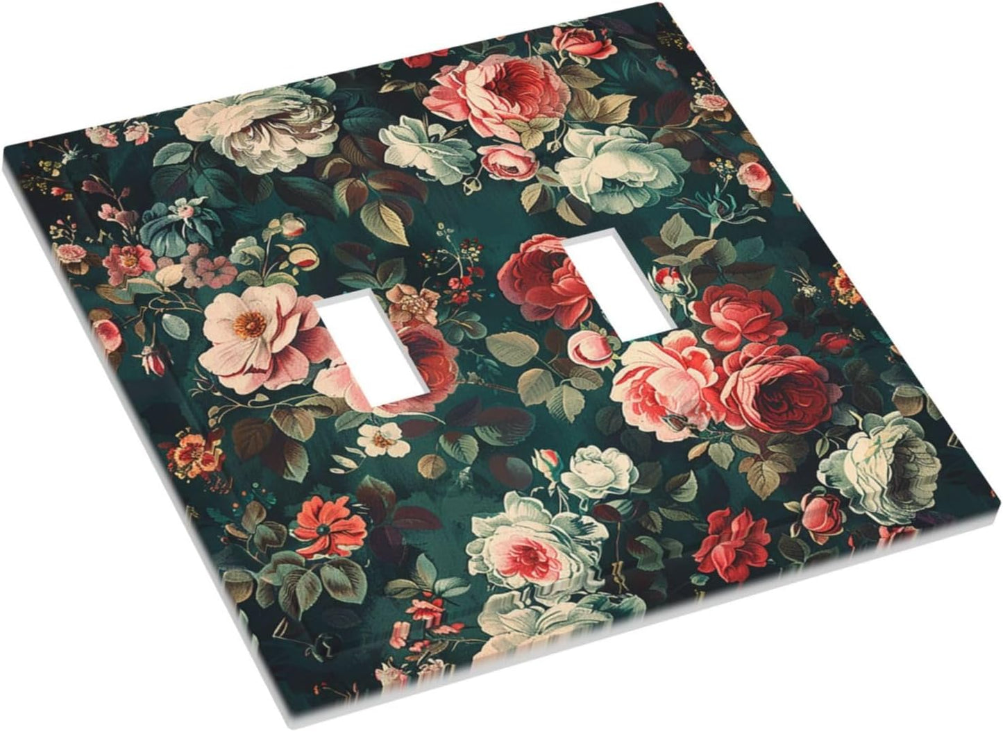 Decorative Switch Plates Baroque Vintage Peony Flower Floral 2 Gang Double Toggle Outlet Light Switch Cover Wall Plate Electrical Faceplate for Bedroom Farmhouse Decor