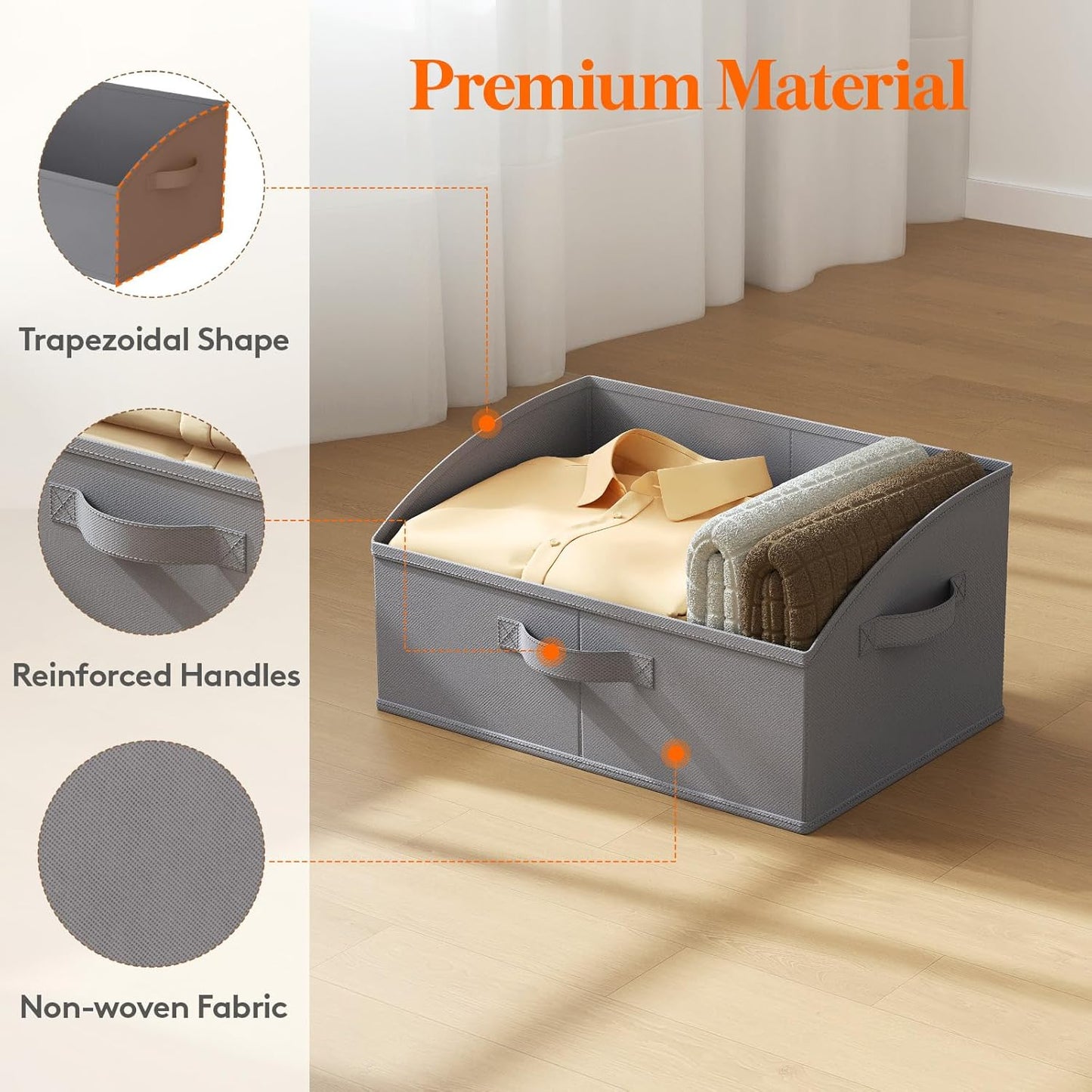 Lifewit Storage Baskets for Shelves, 6 Packs Non-woven Fabric Trapezoid Closet Organizer Bins with Handles, Foldable Clothing Containers Box for Clothes, Toy, Towel, Book, DVD, Hats, Medium-Grey