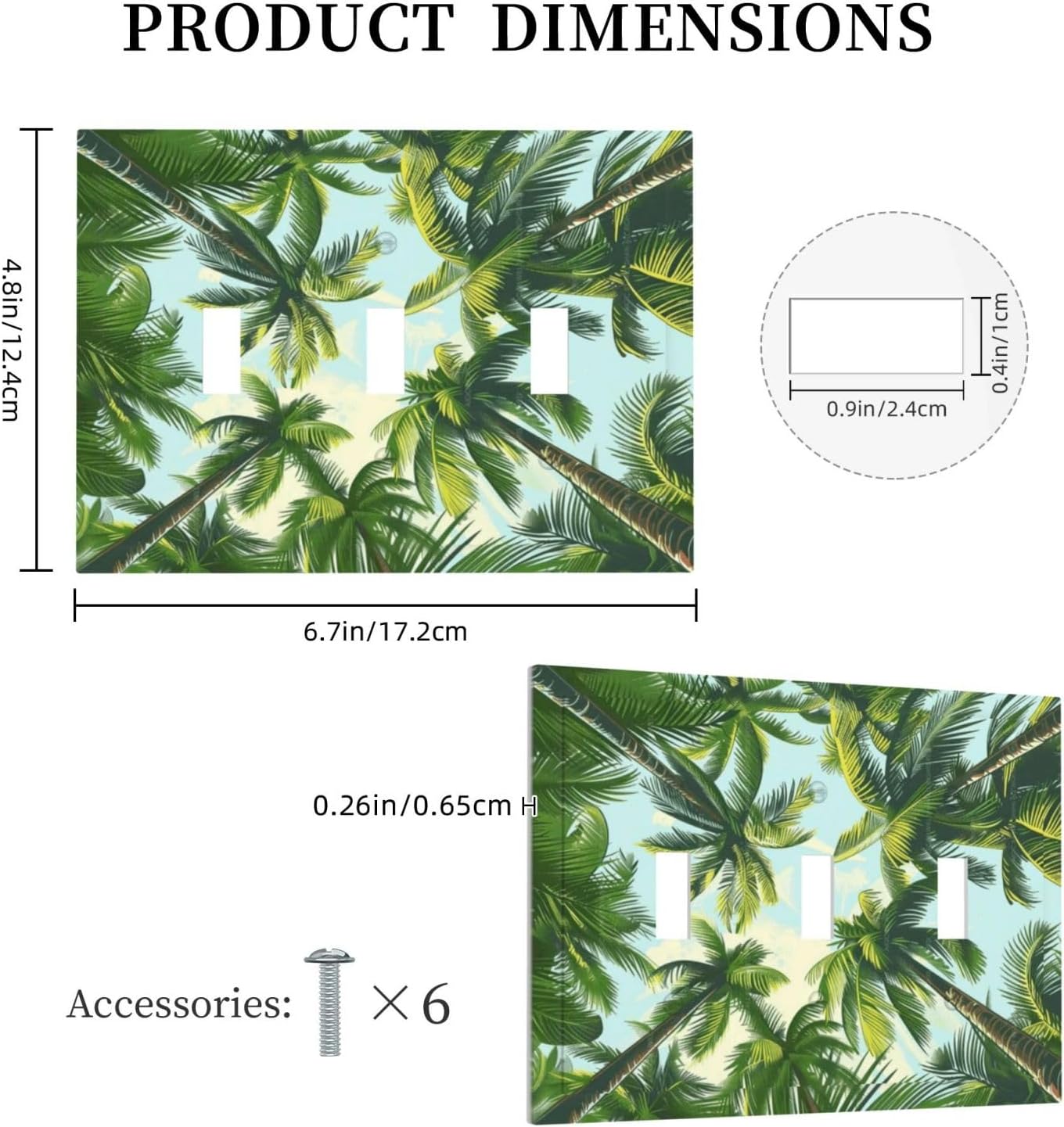 Summer Sky Coconut Palms Trees Green Plants Leaf Decorative Switch Plates 3 Gang Wall Plate Triple Toggle Light Switch Cover Faceplate Electrical Wall Panels for Bed Room Living Room Decor