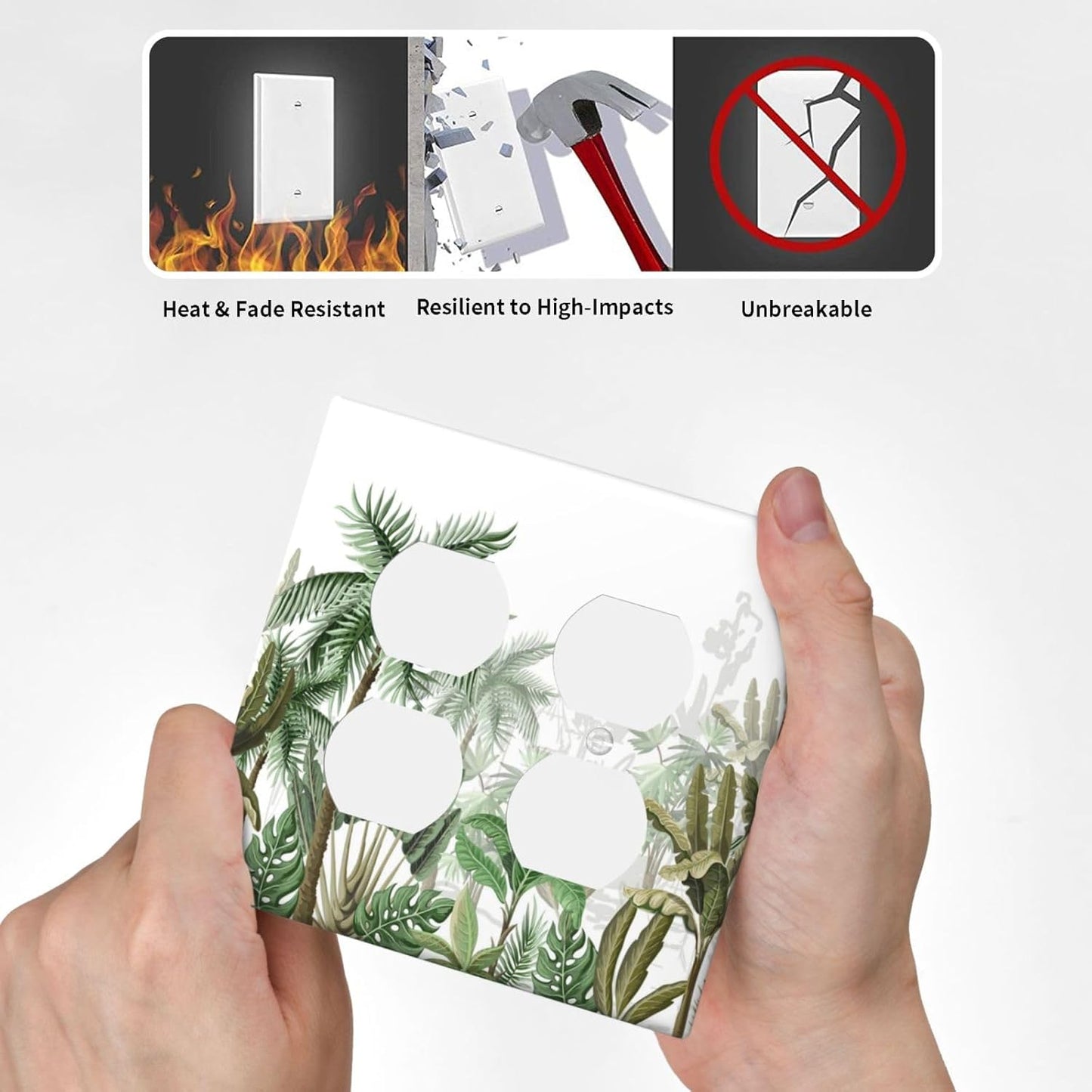 Palm Tree Banana Leaf Green Rainforest Natural Landscape Outlet Covers 2 Gang Double Duplex Decorative Light Switch Covers Electrical Wallplates Socket Faceplate for Bed Room Living Room Decor