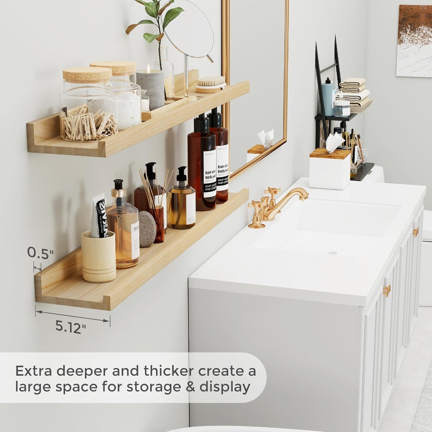 Picture Ledge Shelf, Floating Shelves Set of 4, 36 Inches Nursery Book Shelves for Toys Storage, Kids Bookshelf Wall Mounted for Living Room Bedroom Decor Books Photo Frames, Natural