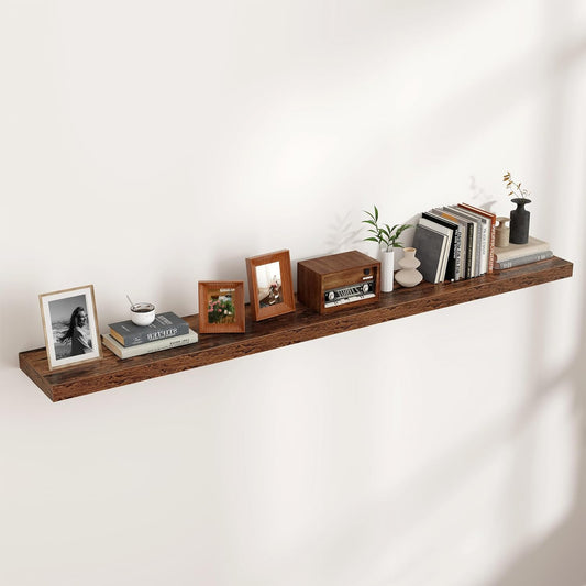 Floating Shelves for Wall, Large Wall Mounted Shelves with Invisible Brackets, Long Wood Floating Shelf for Living Room, Bedroom, Kitchen, (Brown, 72" W x 9" D x 1.5" H)