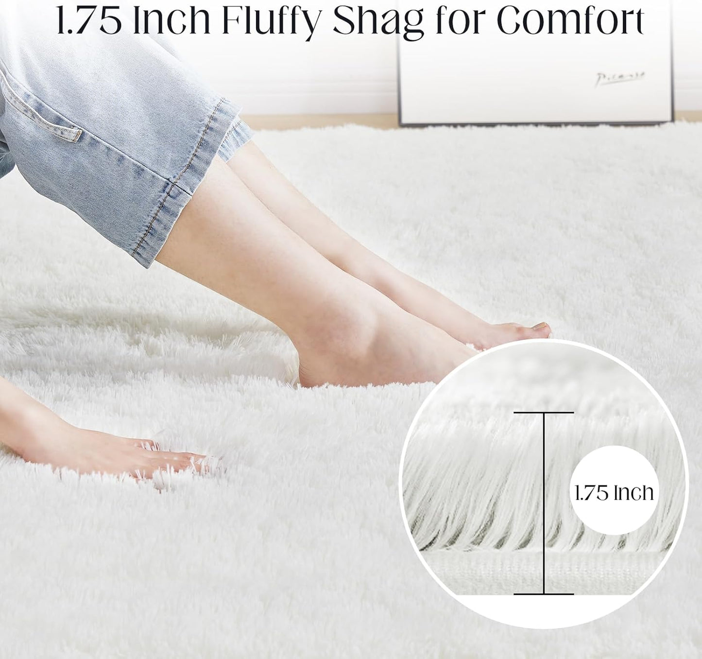 9x12 White Fluffy Plush Area Rug, Ultra Soft Bedroom Rug Indoor Carpet, Anti-Skid High Pile Luxury Rugs for Nursery, Kids Room, Playroom, Home Decoration