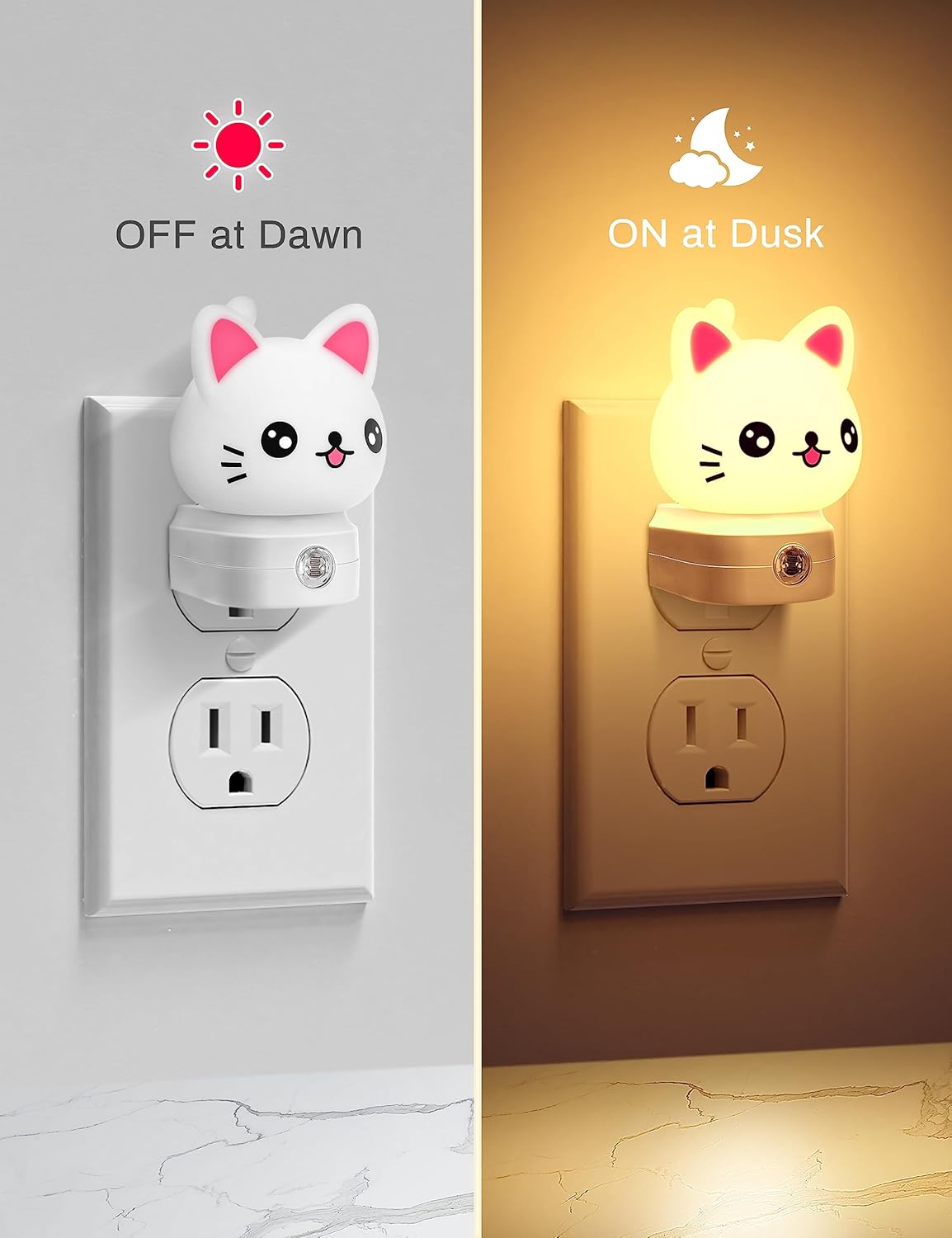 Cat Night Lights Plug Into Wall, Cute Night Light for Kids, 8-Color RGB LED Night Light with Dusk to Dawn Sensor, Nightlight for Kids Room, Bathroom, Bedroom Décor, Children Gift