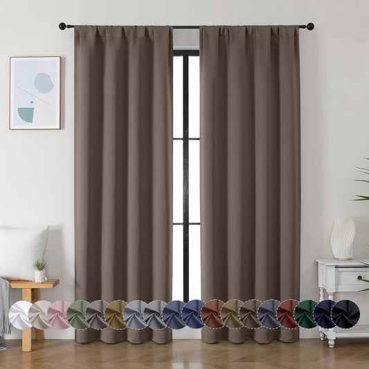 Simplebrand Ava Brown Blackout Curtains for Bedroom 84 Inch Length 2 Panels Set, Solid Thermal Insulated Privacy Living Room Window Treatment Curtains Blackout Drapes, W40 x L84 Inch, Brown