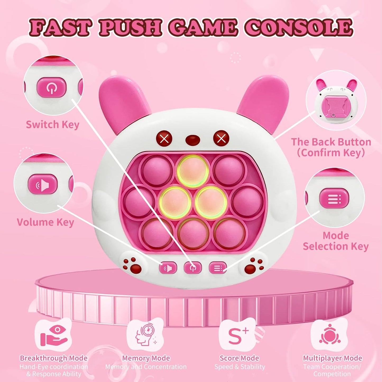 Fast Push Bubble Game - Quick Speed Push Puzzle Game Console Toys Light Up Pop Pro Fidget Games Bubble Stress Relief Handheld Electronic Pop Game for Kids