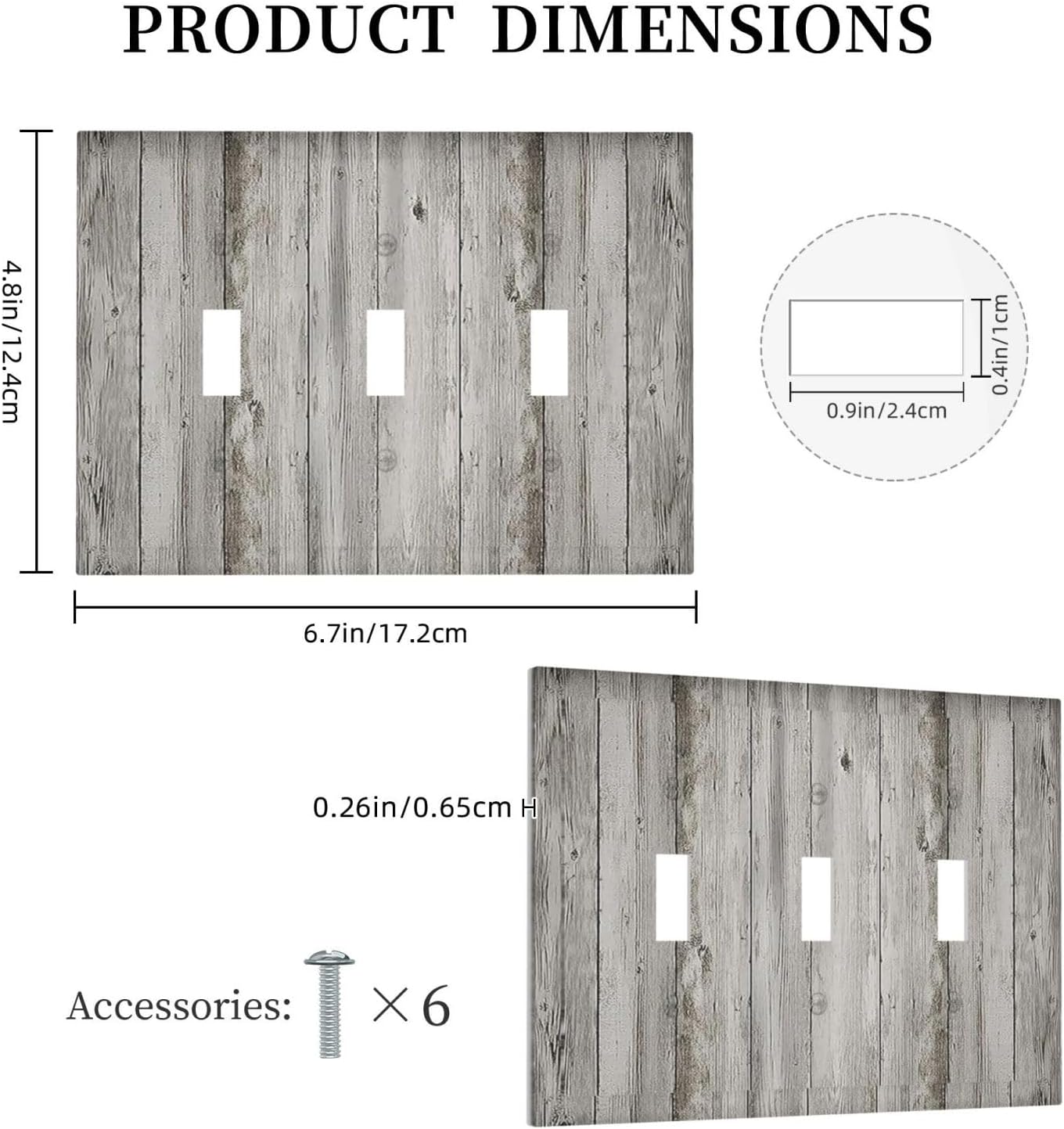 Decorative Switch Plates Farmhouse Rustic Grey Barn Door Wood 3 Gang Wall Plate Triple Toggle Light Switch Cover Faceplate Electrical Wall Panels for Bedroom Cabin Decor