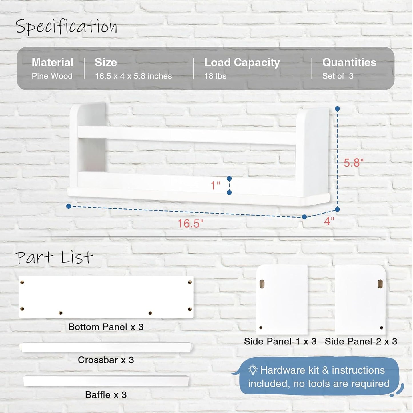 Upgraded White Nursery Book Shelves for Wall, Floating Kids Bookshelf Wall Mounted, Wood Baby Girls Boys Toddler Children Hanging Bookshelves for Kids Room Bedroom Playroom- Set of 3
